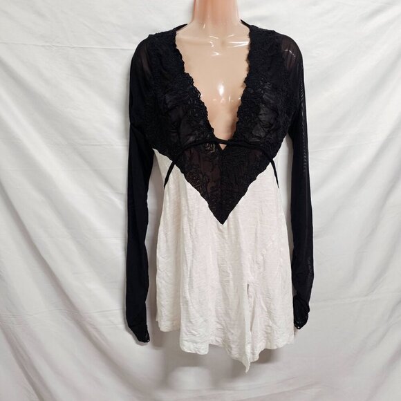 Free People Rendezvous Lace Trim Top Blouse Women Size S White/Black - Picture 9 of 15